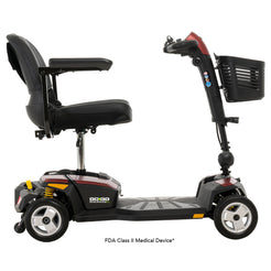 Pride Mobility Go Go Endurance Li 4 Wheel Travel Scooter with comfortable black seat and front basket