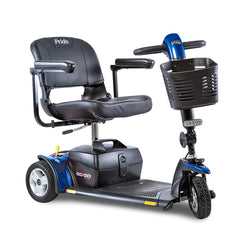 Pride Mobility Go Go Sport 3-Wheel Mobility Scooter in blue with black seat and front basket