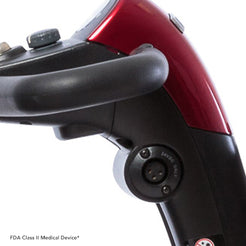 Close-up of the handle and control panel on the Pride Mobility Go Go Sport 3-Wheel Mobility Scooter