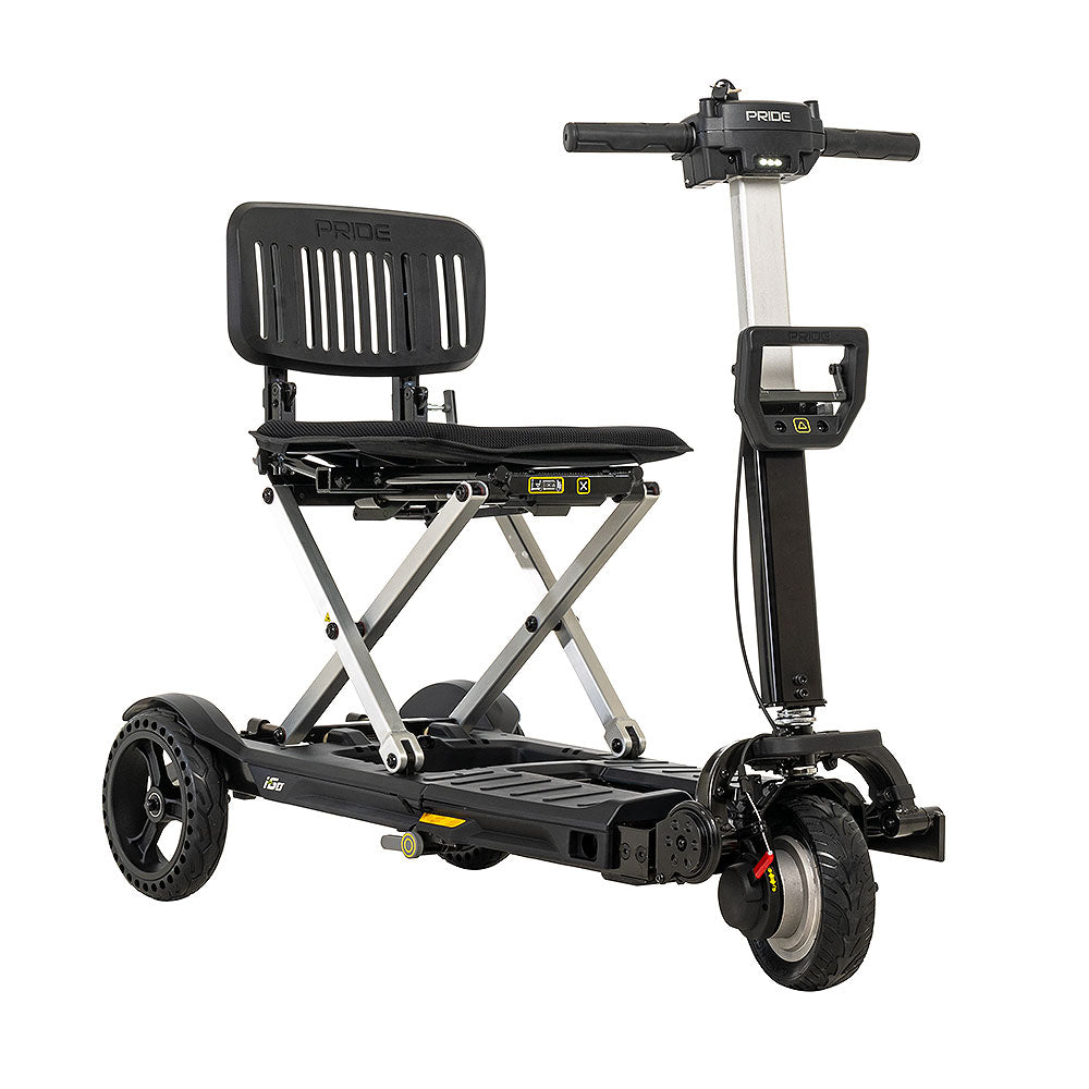 Pride Mobility i-Go 3 Wheel Folding Mobility Scooter with foldable seat and compact design for easy transport
