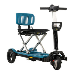 Pride Mobility i-Go 3 Wheel Folding Mobility Scooter in blue with foldable seat and compact design