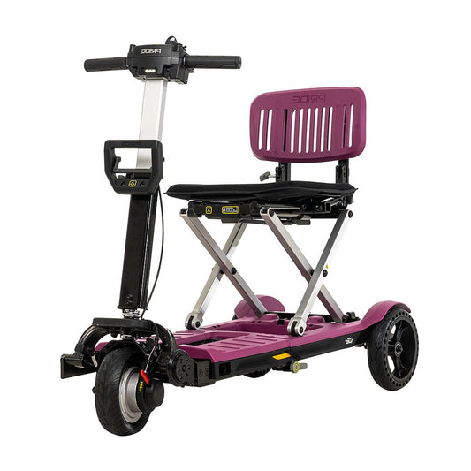 Pride Mobility i-Go 3 Wheel Folding Mobility Scooter in purple with black seat and handlebars