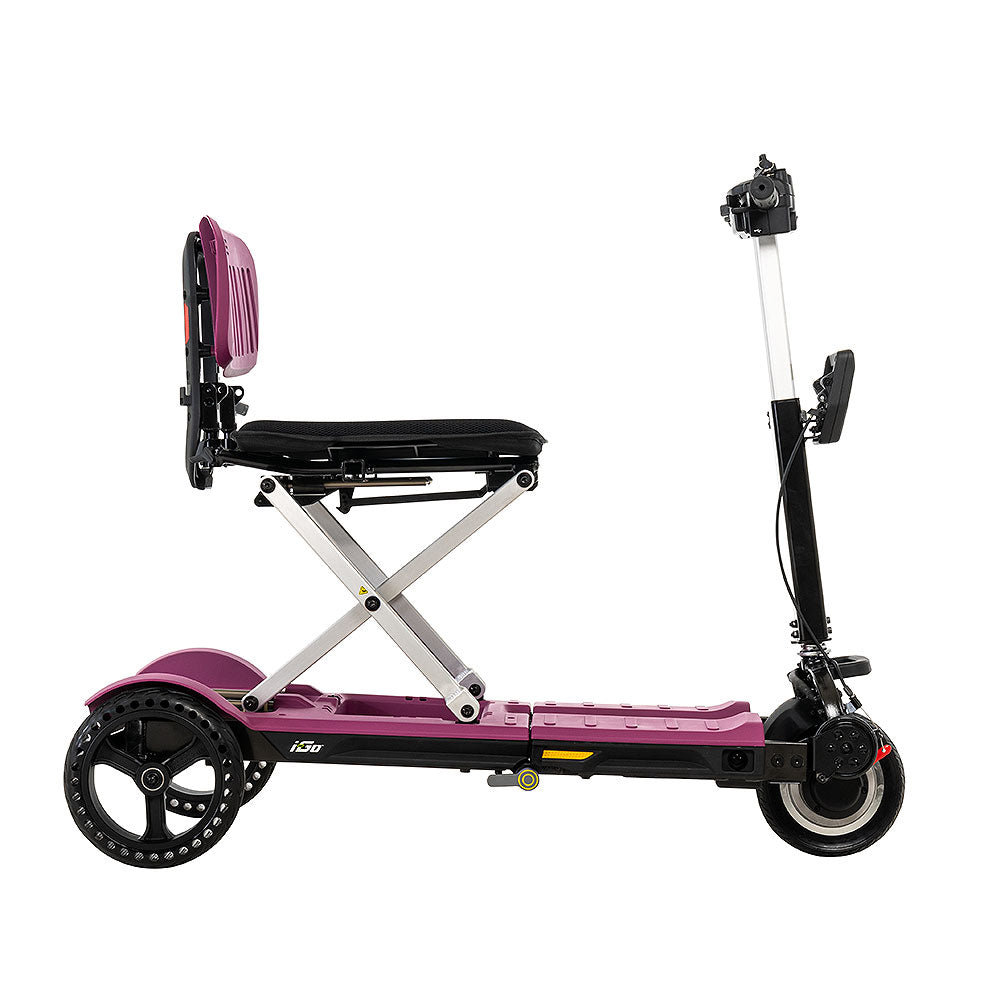 Pride Mobility i-Go 3 Wheel Folding Mobility Scooter in purple with compact foldable design