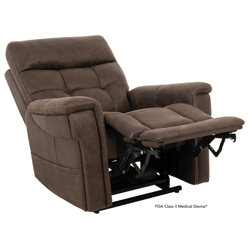Pride Mobility VivaLift Radiance PLR3955PW brown lift recliner chair with extended footrest