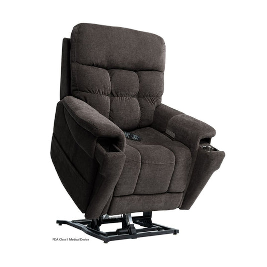 Pride Mobility VivaLift Ultra PLR4955M brown lift chair with plush cushioning and remote control
