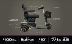Pride Mobility REVO 2.0 4 WHEEL Scooter with ergonomic design and LED headlight features