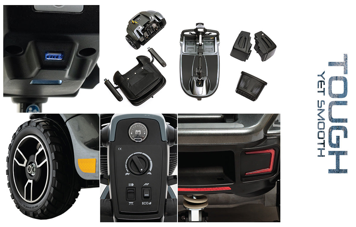 REVO 2.0 4 WHEEL mobility scooter parts showcasing durable components and smooth control features