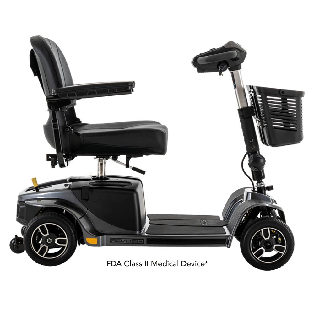 Pride Mobility REVO 2.0 4 WHEEL Scooter with ergonomic seat and sturdy basket