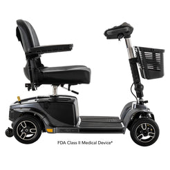 Pride Mobility REVO 2.0 4 WHEEL mobility scooter with black seat and front basket
