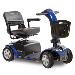Pride Mobility Victory 10 4 Wheel Mobility Scooter in blue with black seat and front basket