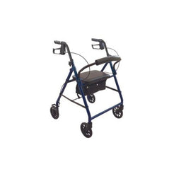 ProBasics Steel Rollator 6 blue four wheel walker with padded seat storage pouch and hand brakes