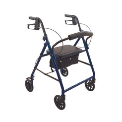 ProBasics Steel Rollator 6 blue four wheel walker with padded seat and backrest storage bag and hand brakes