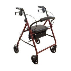 ProBasics Steel Rollator 6 burgundy four wheel rollator with padded seat backrest hand brakes and storage bag