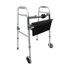 ProBasics Two-Button Folding Walker aluminum mobility aid with front wheels black storage pouch height adjustable