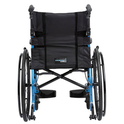 Rear view of STRONGBACK 24AB Transport Wheelchair 1007AB with black seat and blue frame