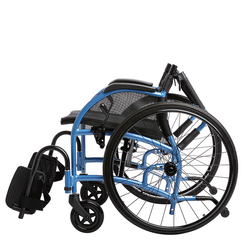 STRONGBACK 24AB Transport Wheelchair 1007AB lightweight blue frame with black seat and large rear wheels