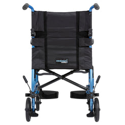 Strongback Mobility 8 Transport Wheelchair 1002 with blue frame and black fabric seat and backrest