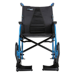 Strongback Mobility Excursion 12 Transport Wheelchair with blue frame and black seat cushion