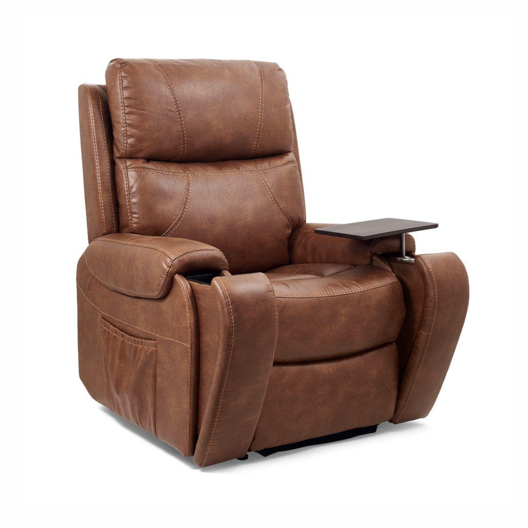 GOLDEN TECHNOLOGIES Titan with Twilight Power Lift Chair Recliner in brown with a side table