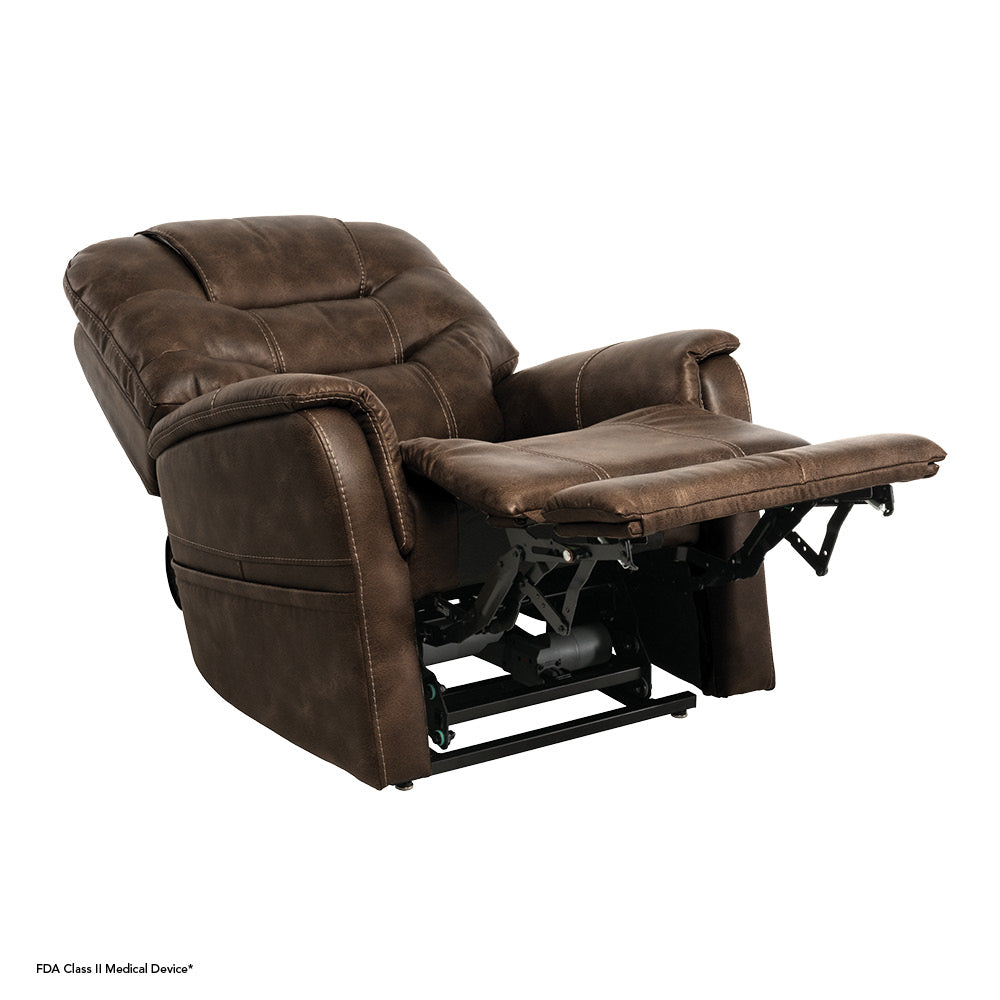 Pride Mobility VivaLift Elegance 2 PLR975M brown power lift recliner chair with cushioned armrests