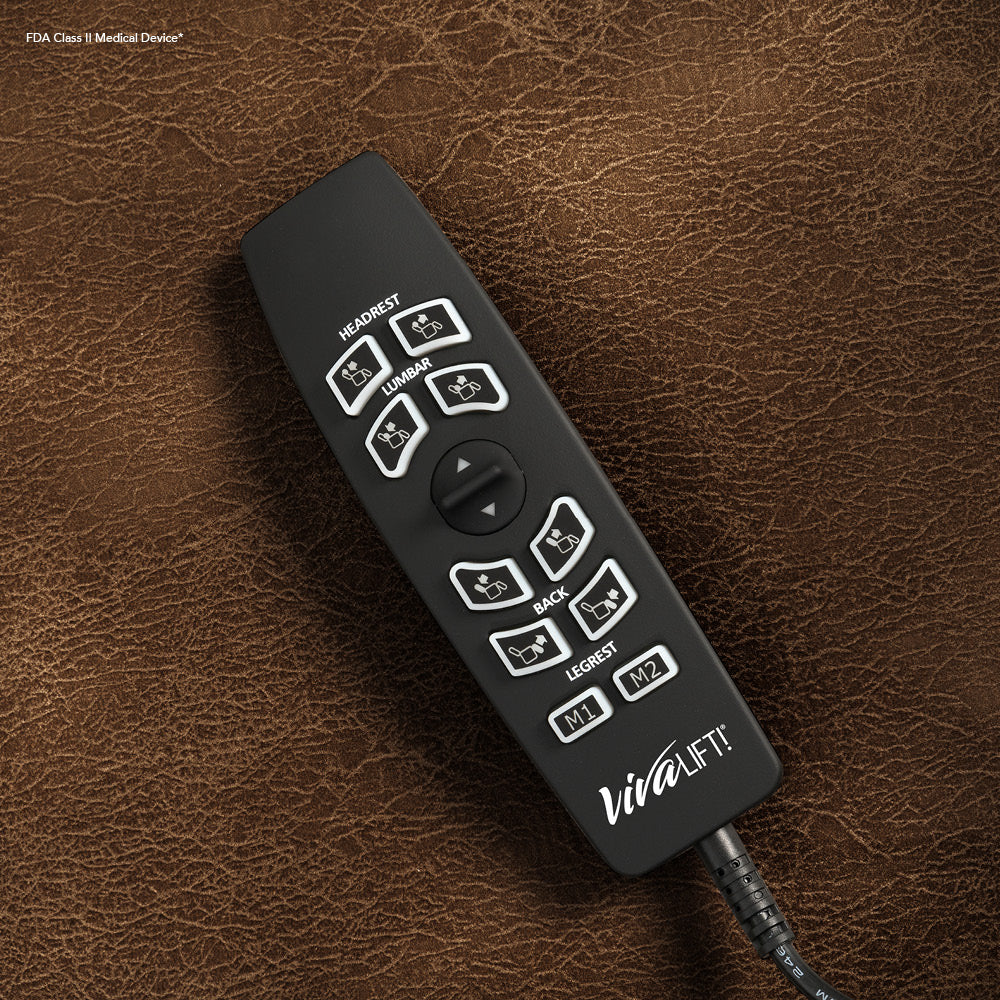 Pride Mobility VivaLift Elegance 2 PLR975M black remote control with adjustable position buttons