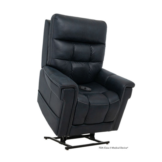 Pride Mobility VivaLift Radiance PLR3955LT black leather lift recliner chair with padded armrests