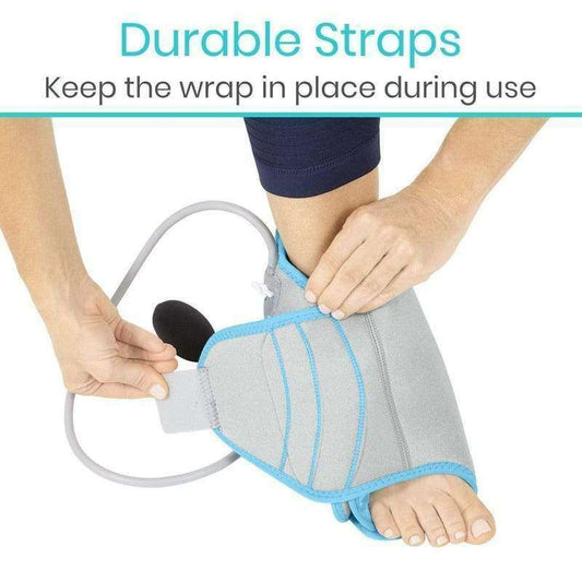 Vive Health Compression Ankle Ice Wra with durable straps keeping the wrap in place on the foot
