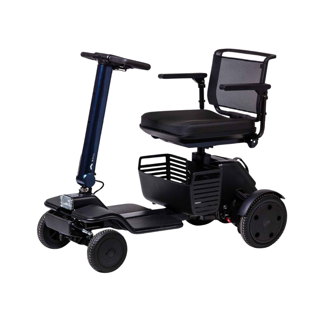 WHILL Model R Urban 4 Wheel Mobility Scooter in black with adjustable seat
