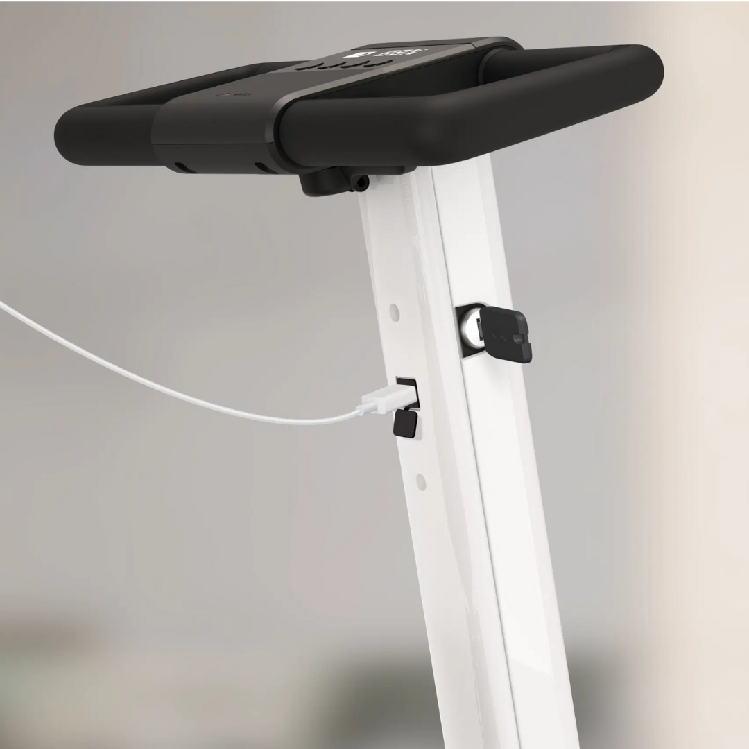 WHILL Model R Urban 4 Wheel Mobility Scooter handlebar in white with charging port