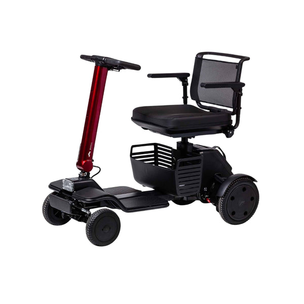 Whill Model R Urban 4 Wheel Mobility Scooter in black and burgundy side view