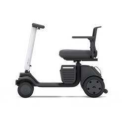 WHILL Model R Urban 4 Wheel Mobility Scooter in black, side view with adjustable seat