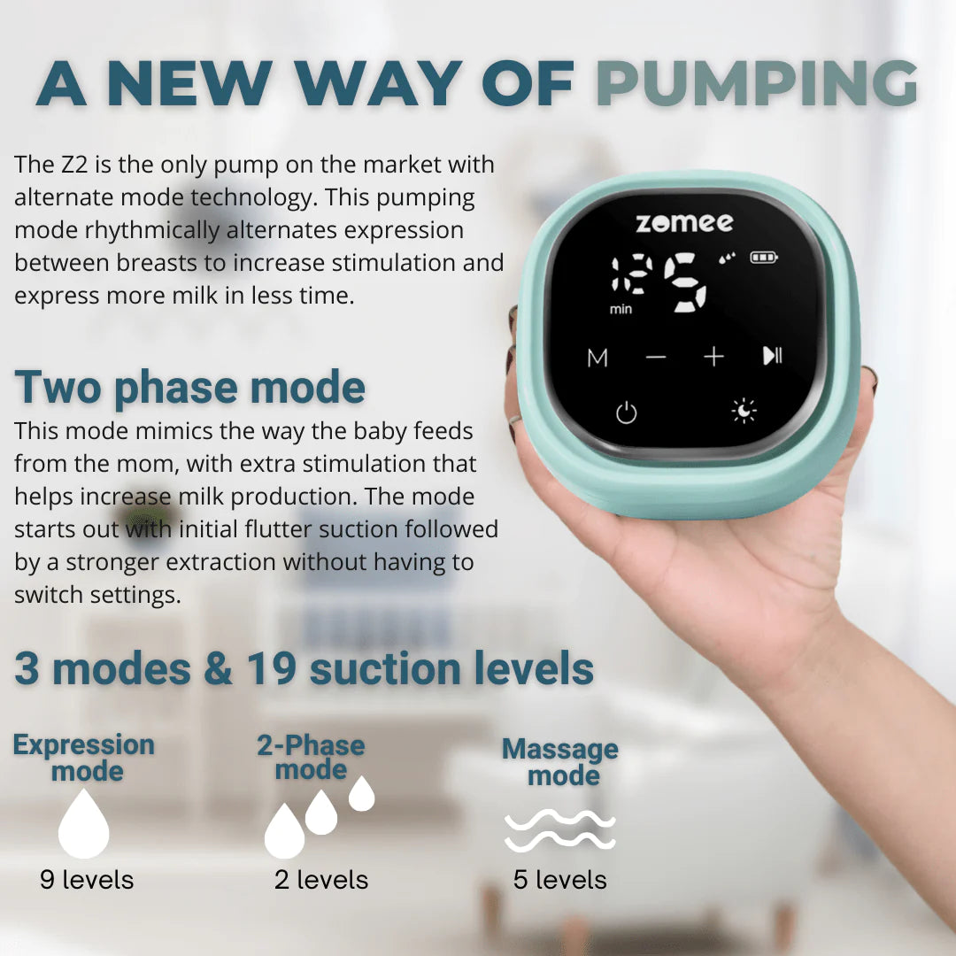 Z2 Double Electric Breast Pump by Zomee with two-phase mode and adjustable suction levels