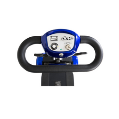 Close-up view of Drive Medical ZooMe Auto Flex 4 Wheel Folding Travel Mobility Scooter control panel