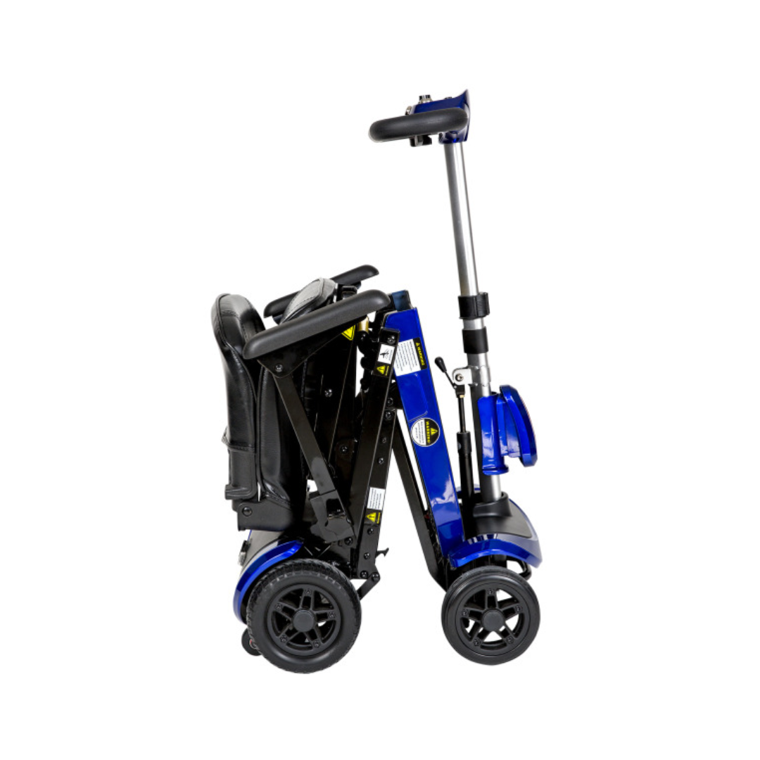 Drive Medical ZooMe Auto Flex 4 Wheel Folding Travel Mobility Scooter in Blue for Easy Transport