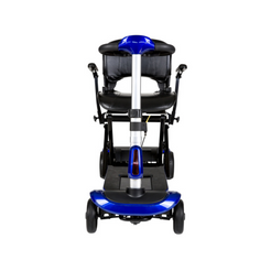 Drive Medical ZooMe Auto Flex 4 Wheel Folding Travel Mobility Scooter in sleek blue design for easy transport