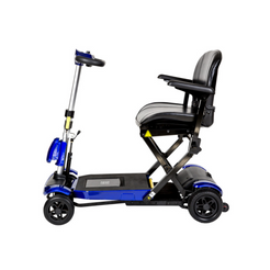 Drive Medical ZooMe Auto Flex 4 Wheel Folding Travel Mobility Scooter in blue with adjustable seat