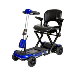 Drive Medical ZooMe Auto Flex 4 Wheel Folding Travel Mobility Scooter in sleek blue design
