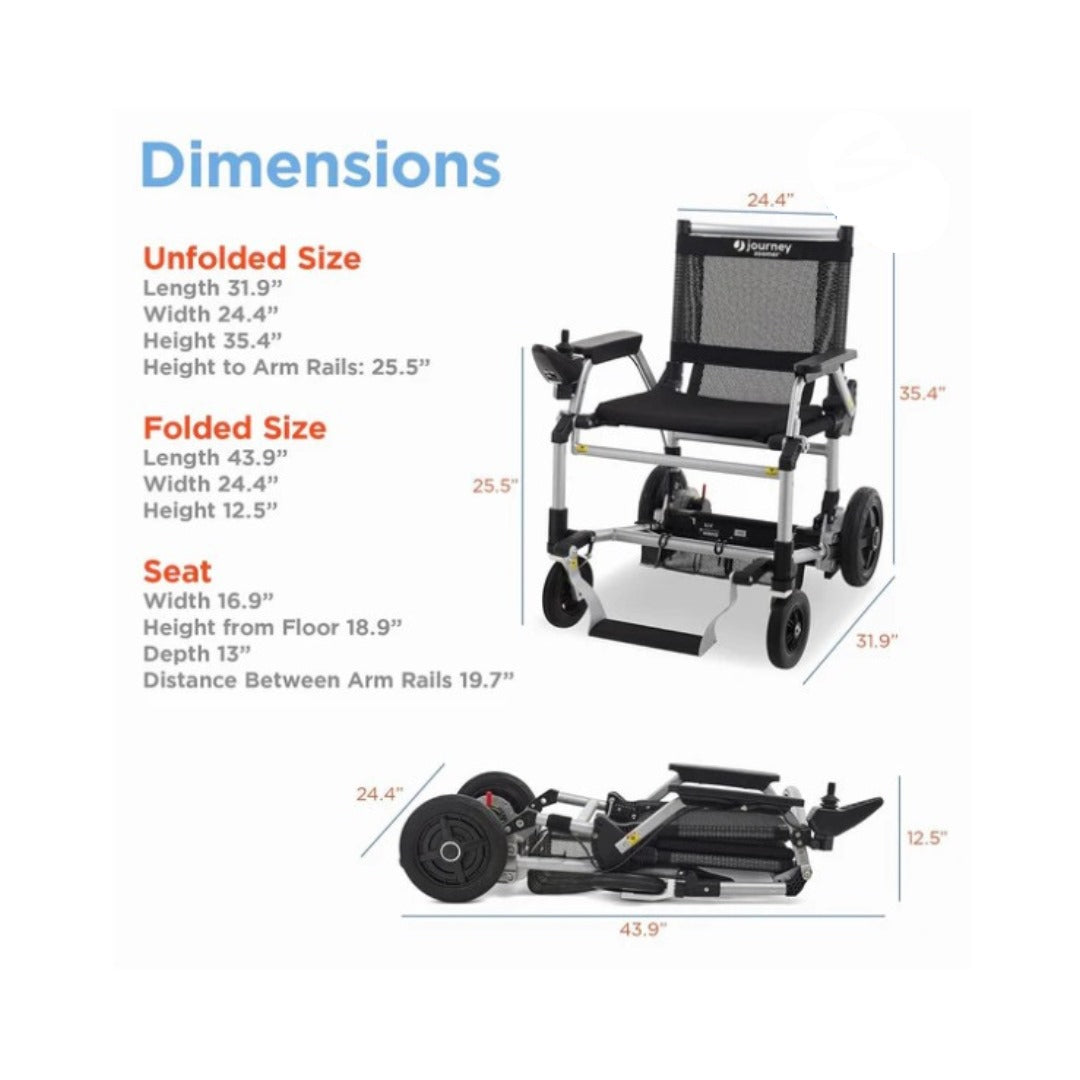 Journey Health & Lifestyle Zoomer Electric Power Mobility Folding Chair dimensions and specifications