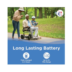 Journey Health & Lifestyle Zoomer Electric Power Mobility Folding Chair with long-lasting battery on park path