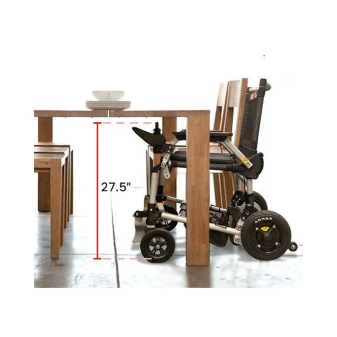 Journey Health & Lifestyle Zoomer Electric Power Mobility Folding Chair under a table