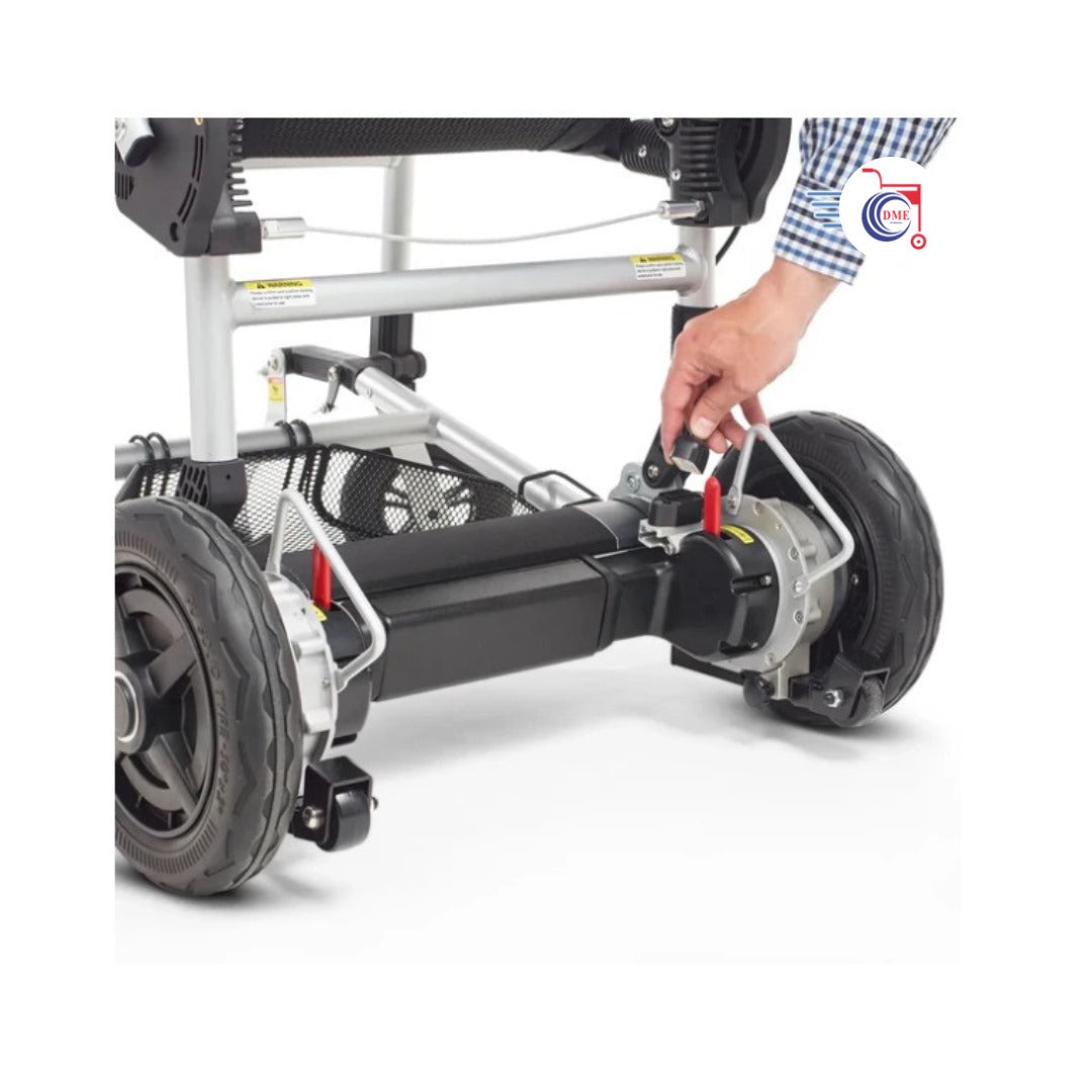 Journey Health & Lifestyle Zoomer Electric Power Mobility Folding Chair showcasing folding mechanism and wheels