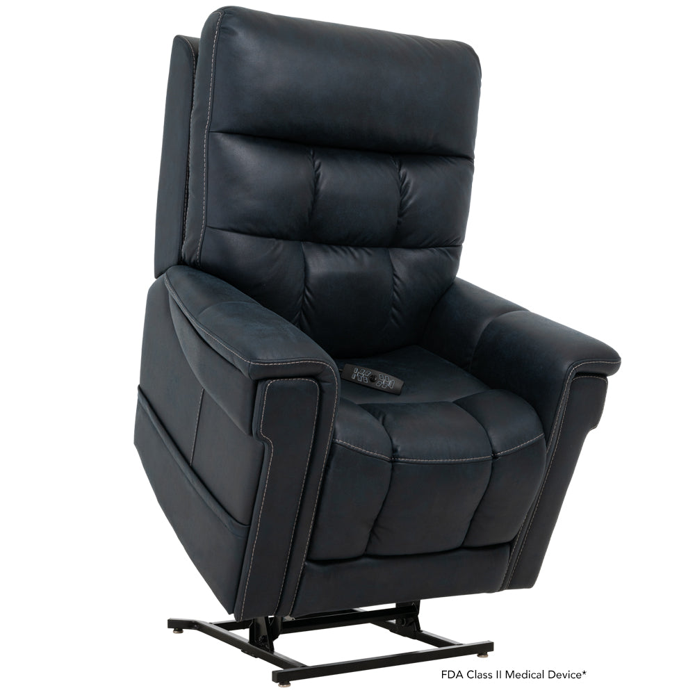Pride Mobility VivaLift Radiance PLR3955PW black leather lift chair with remote control and padded armrests